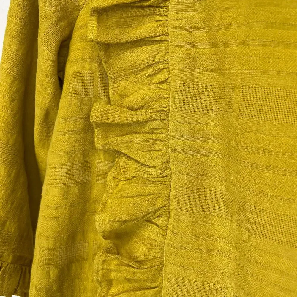 Madewell Embroidered Cassia Ruffle Top Womens Sz S Yellow Boho Summer 3/4 Sleeve - Picture 6 of 9